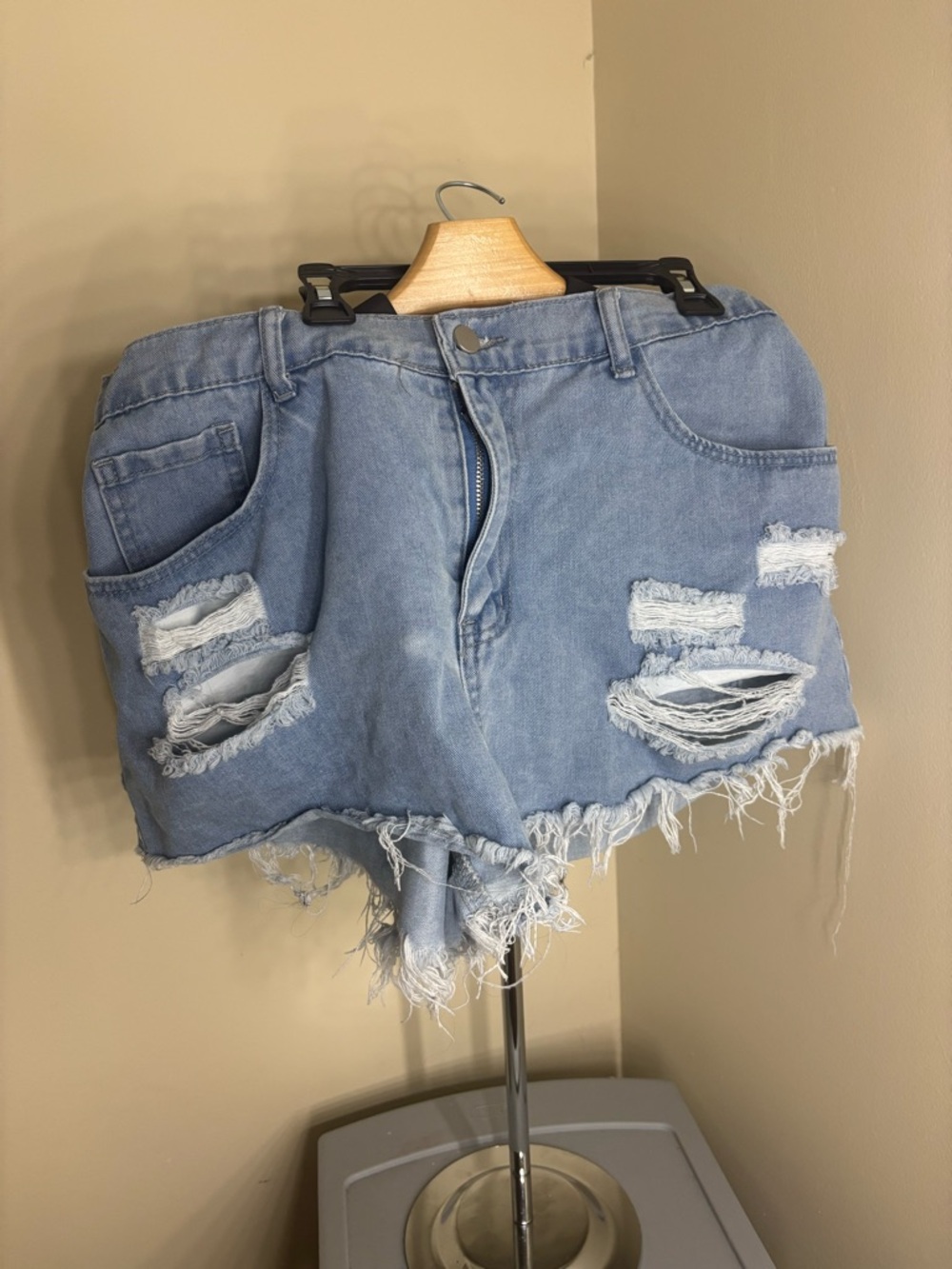 SHEIN Light Blue Distressed Denim Cutoff Shorts